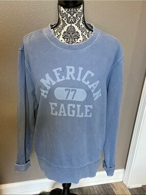 American Eagle Outfitters Washed Light Blue Logo Crewneck Sweatshirt Size M